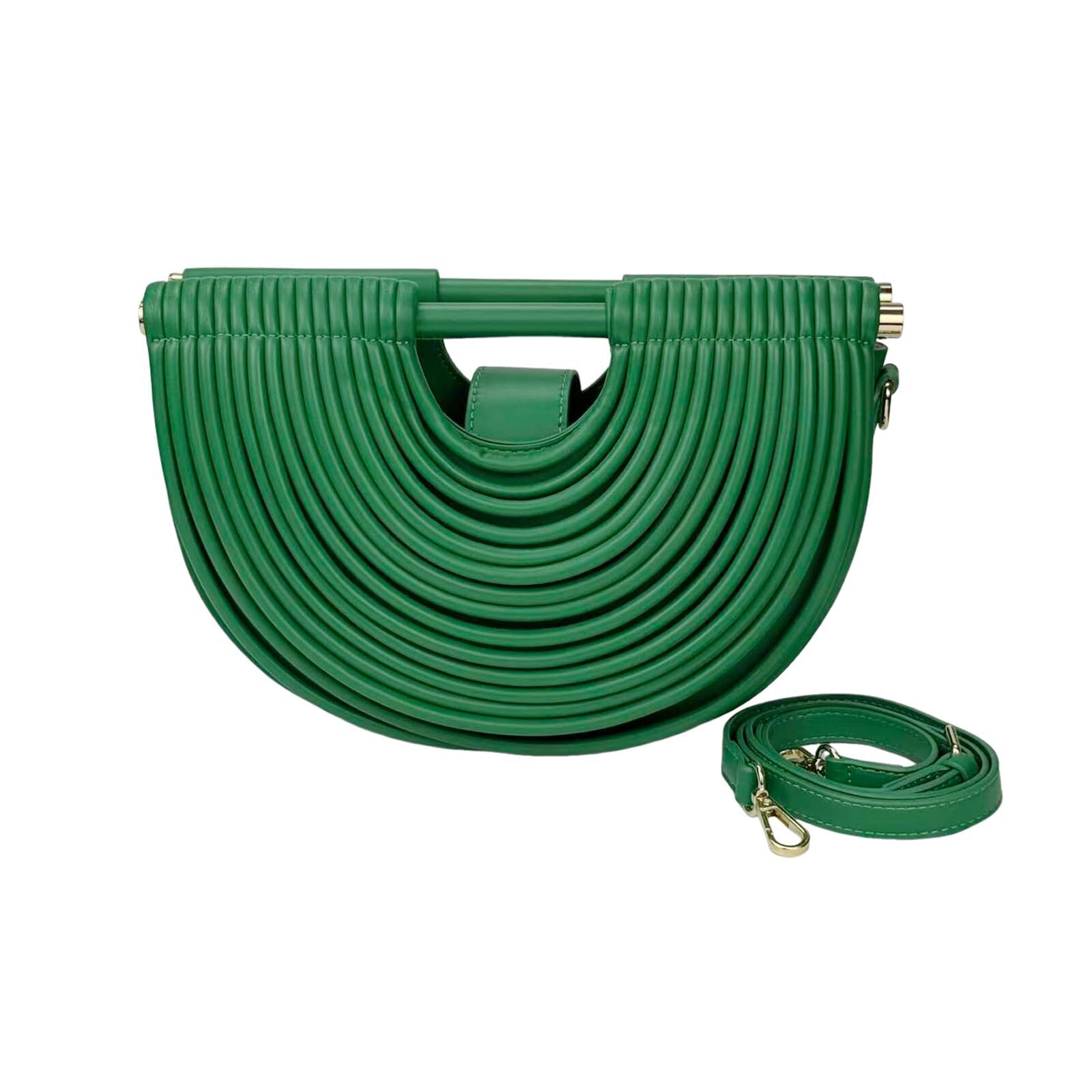 7391 Elegant Half Round Chinc Woven Pu Leather Lou Top Handle Bag Formal
